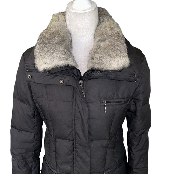 Steve by Searle Black Down & Genuine Fur Collar Quilted Puffer Jacket Coat  - M - Picture 3 of 16